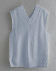 Light Slate Gray Ribbed V-Neck Sleeveless Sweater Vest Sentient Beauty Fashions Apparel & Accessories