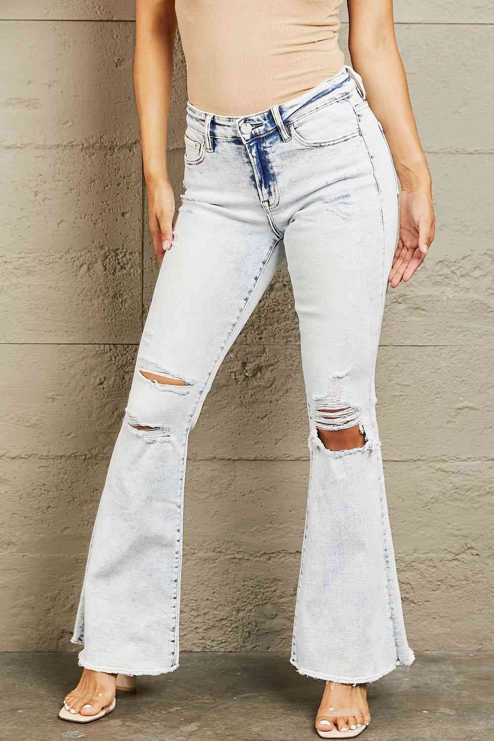 Rosy Brown BAYEAS Mid Rise Acid Wash Distressed Jeans Sentient Beauty Fashions Apparel & Accessories