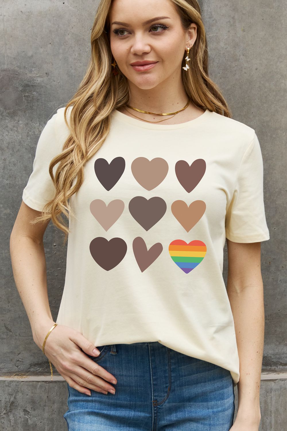 Dark Gray Simply Love Full Size Heart Graphic Cotton Tee Sentient Beauty Fashions Apparel &amp; Accessories