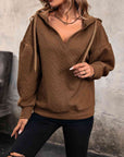 Dark Slate Gray Drawstring Dropped Shoulder Long Sleeve Hoodie