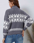 Gray Zip-Up Geometrical Pattern Pullover Sweater Sentient Beauty Fashions Apparel & Accessories