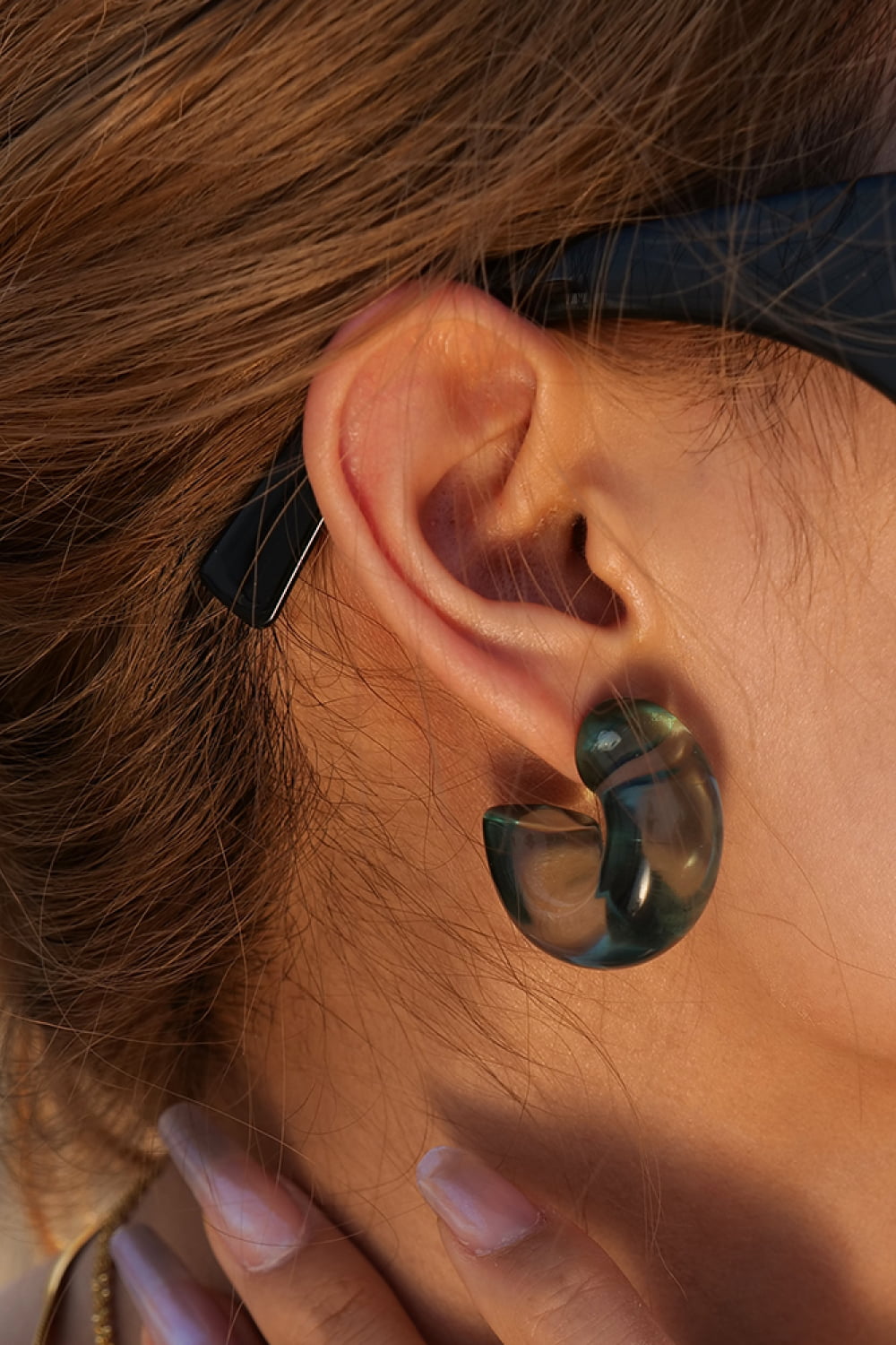 Dark Olive Green Resin C-Hoop Earrings Sentient Beauty Fashions jewelry