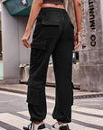 Dark Slate Gray Elastic Waist Cargo Jeans Sentient Beauty Fashions Apparel & Accessories