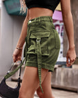 Dim Gray High Waist Denim Cargo Shorts Sentient Beauty Fashions Apparel & Accessories