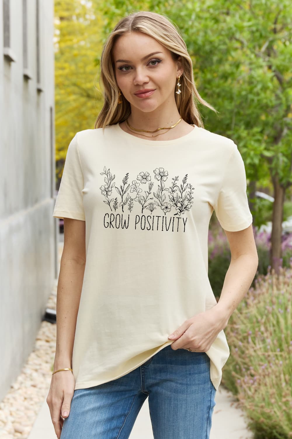 Gray Simply Love GROW POSITIVITY Graphic Cotton Tee Sentient Beauty Fashions tees