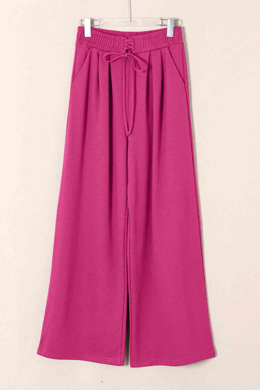 Maroon Lace-Up Wide Leg Pants with Pockets