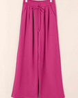 Maroon Lace-Up Wide Leg Pants with Pockets Sentient Beauty Fashions Apparel & Accessories