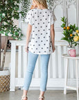 Gray Heimish Full Size Star Print Short Sleeve V-Neck Waffle Knit T-Shirt Sentient Beauty Fashions Apparel & Accessories