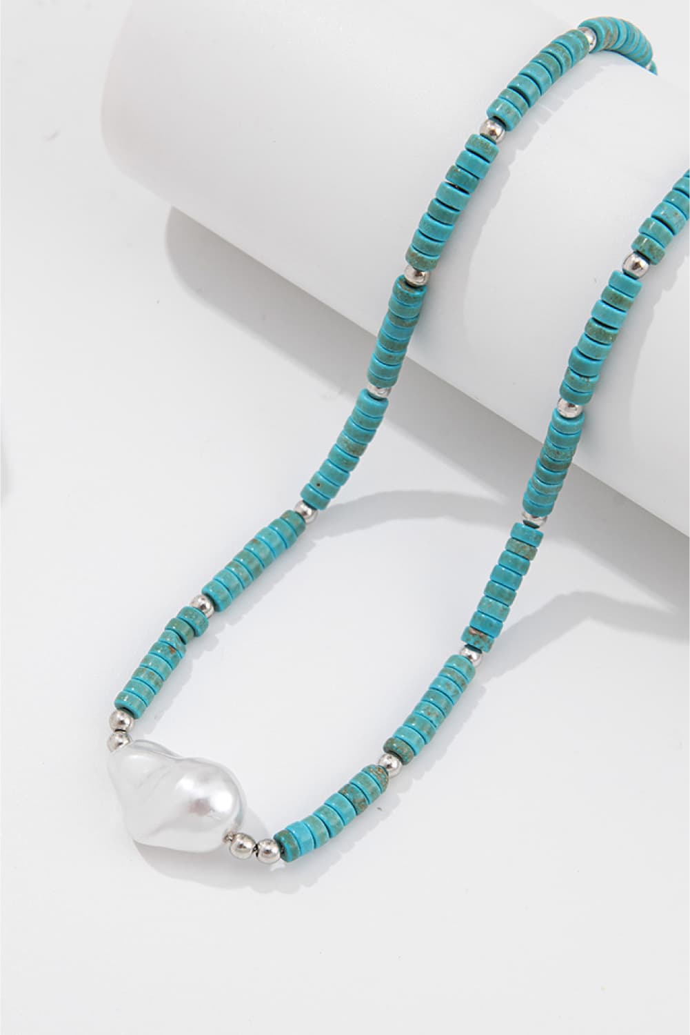 Light Gray Turquoise &amp; Pearl Necklace Sentient Beauty Fashions jewelry
