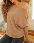 Dark Khaki Ribbed Round Neck Long Sleeve Knit Top