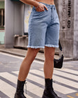 Light Slate Gray Raw Hem Denim Shorts with Pockets Sentient Beauty Fashions Apparel & Accessories
