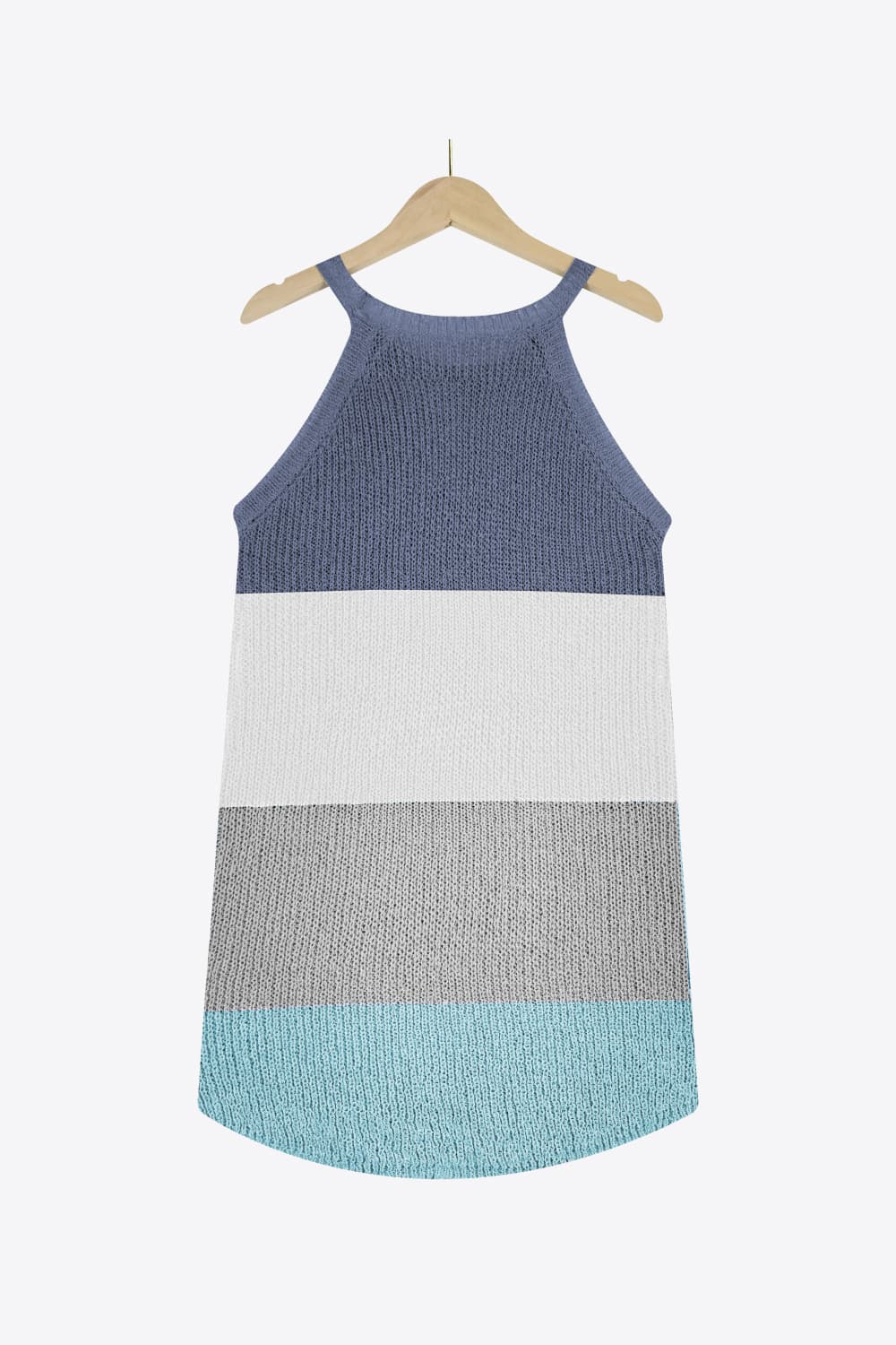 White Smoke Color Block Round Neck Sleeveless Knit Top