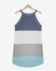 White Smoke Color Block Round Neck Sleeveless Knit Top