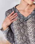 Rosy Brown Hailey & Co Full Size Snakeskin V-Neck Long Sleeve Top Sentient Beauty Fashions Apparel & Accessories