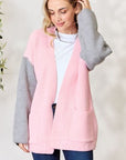 Light Gray BiBi Contrast Open Front Cardigan with Pockets