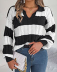 Dark Slate Gray Cable-Knit Striped Long Sleeve Sweater Sentient Beauty Fashions Apparel & Accessories