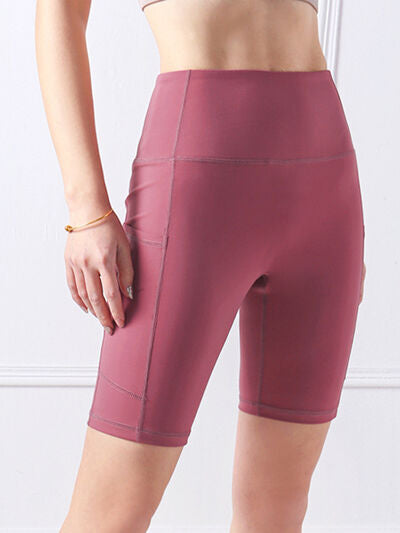 Maroon Pocketed High Waist Active Shorts Sentient Beauty Fashions Apparel & Accessories