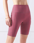 Maroon Pocketed High Waist Active Shorts Sentient Beauty Fashions Apparel & Accessories