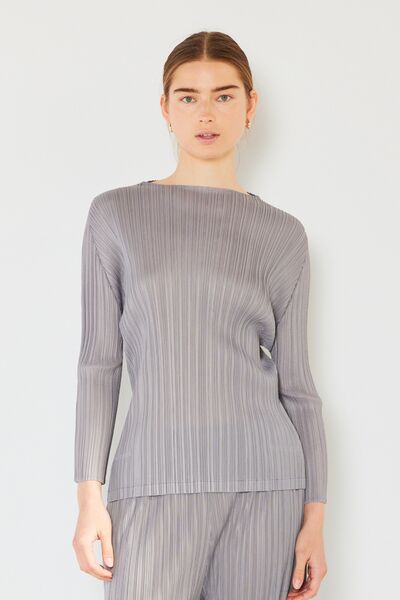 Light Gray Marina West Swim Pleated Long Sleeve Boatneck Top Sentient Beauty Fashions Apparel &amp; Accessories