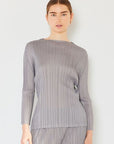 Light Gray Marina West Swim Pleated Long Sleeve Boatneck Top Sentient Beauty Fashions Apparel & Accessories