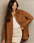 Tan Ninexis Collared Neck Dropped Shoulder Button-Down Jacket Sentient Beauty Fashions Apparel & Accessories