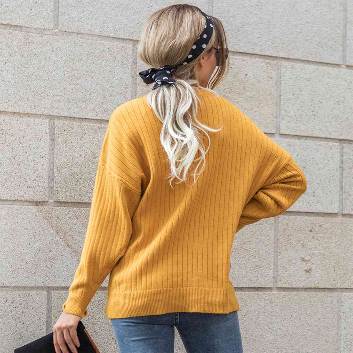 Gray Round Neck Dropped Shoulder Sweater Sentient Beauty Fashions Apparel &amp; Accessories