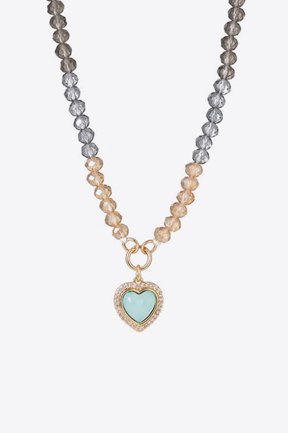 White Smoke Heart Pendant Beaded Necklace
