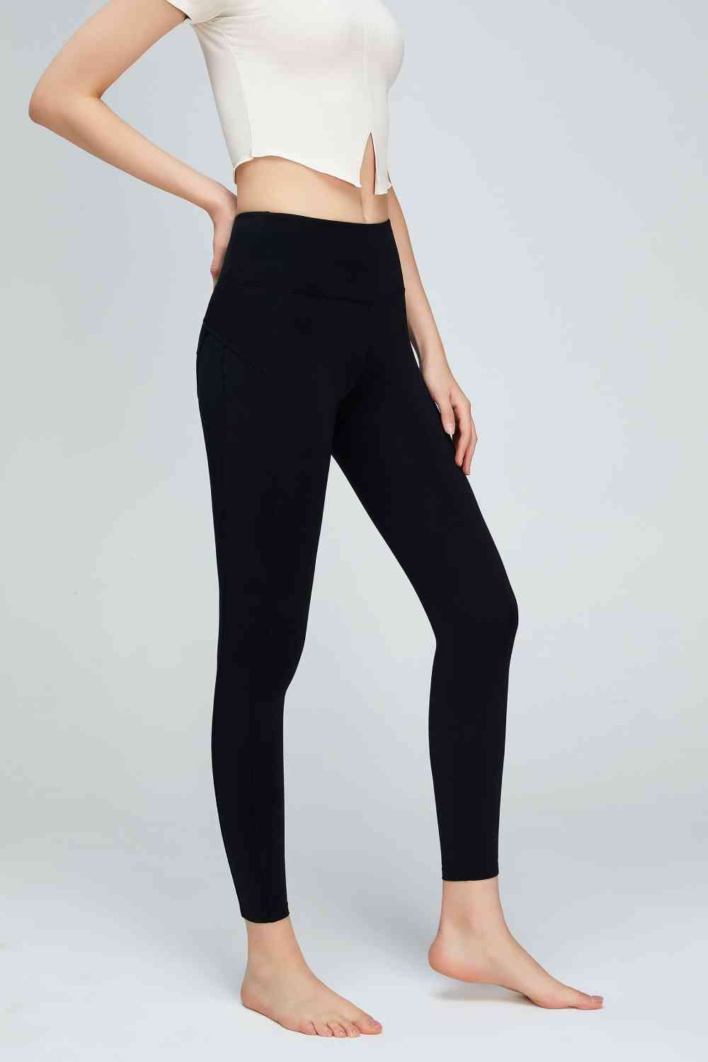 Light Gray Seam Detail Wide Waistband Sports Leggings Sentient Beauty Fashions Apparel &amp; Accessories