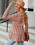 Rosy Brown Long Sleeve V-Neck Cable-Knit Blouse