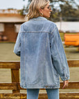 Light Slate Gray Collared Neck Denim Jacket With Pockets Sentient Beauty Fashions Apparel & Accessories