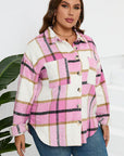 Dark Slate Gray Plaid Button Up Dropped Shoulder Jacket Sentient Beauty Fashions Apparel & Accessories