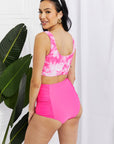 Light Gray Marina West Swim Sanibel Crop Swim Top and Ruched Bottoms Set in Pink Sentient Beauty Fashions Swimwear