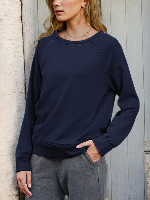 Gray Round Neck Long Sleeve Sweatshirt