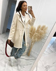 Light Gray Lapel Collar Exposed Seam Buttoned Coat Sentient Beauty Fashions Apparel & Accessories