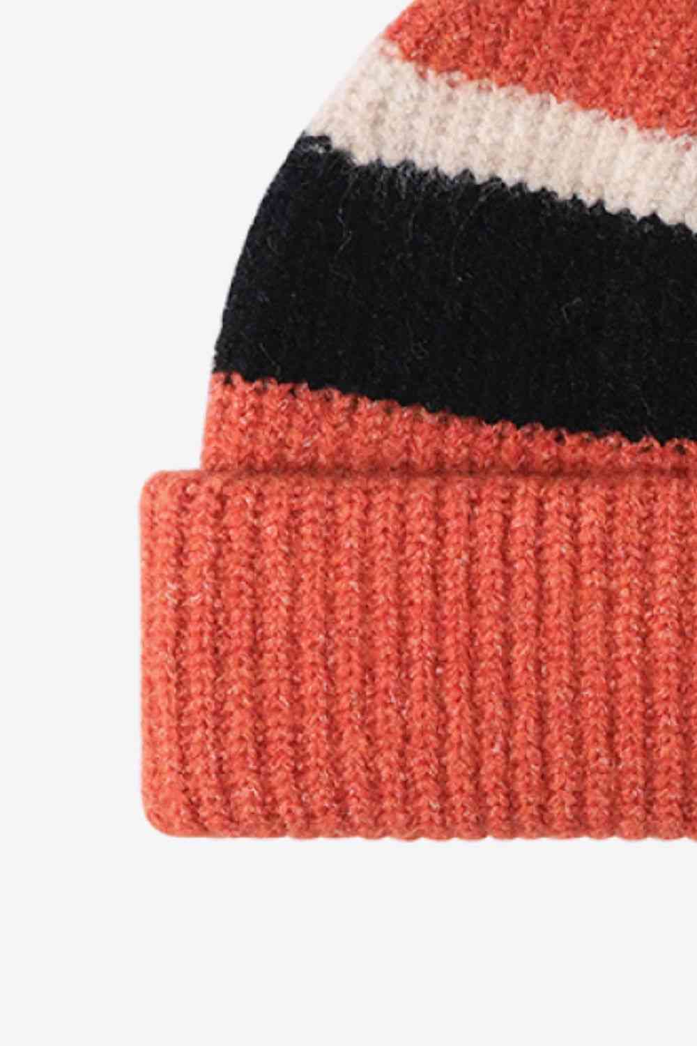 White Smoke Tricolor Cuffed Knit Beanie