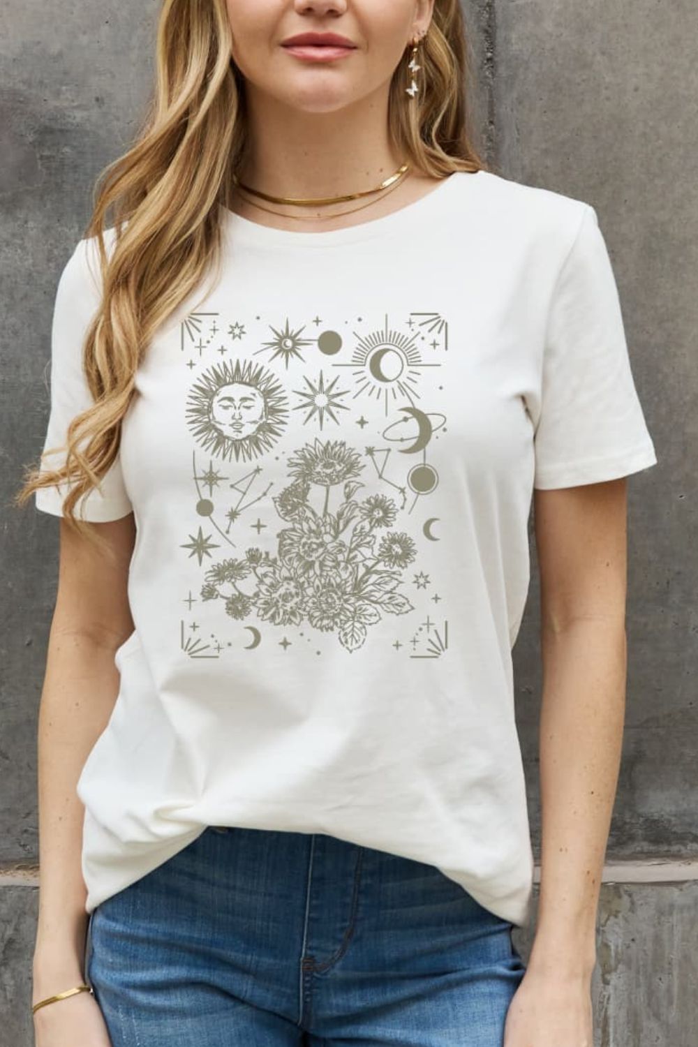 Rosy Brown Simply Love Celestial Graphic Short Sleeve Cotton Tee Sentient Beauty Fashions Apparel & Accessories