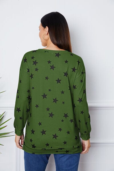 Light Gray Star Print Round Neck Dropped Shoulder Sweatshirt