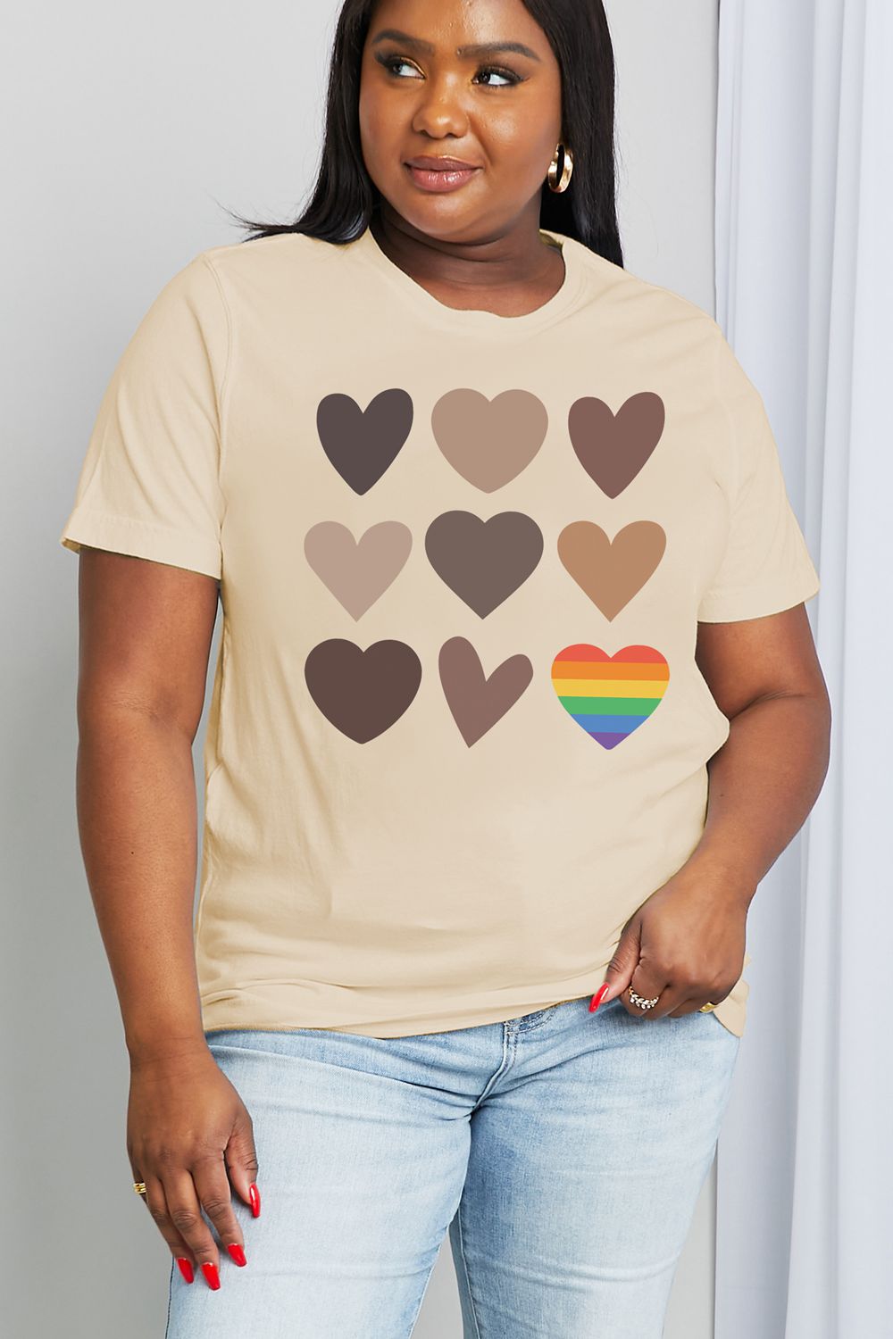 Light Gray Simply Love Full Size Heart Graphic Cotton Tee Sentient Beauty Fashions Apparel &amp; Accessories
