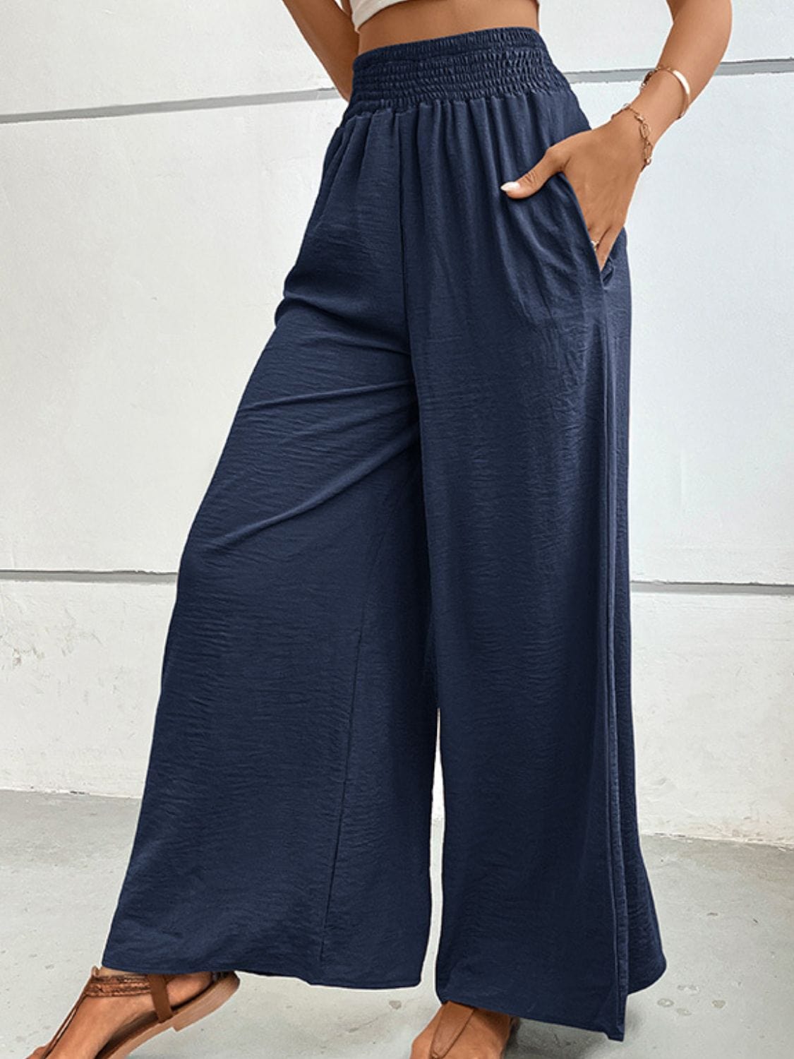 Light Gray Wide Waistband Relax Fit Long Pants Sentient Beauty Fashions Apparel &amp; Accessories