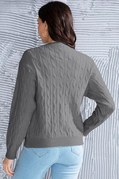 Light Slate Gray Cable-Knit Button Up Dropped Shoulder Cardigan Sentient Beauty Fashions Apparel & Accessories
