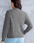 Light Slate Gray Cable-Knit Button Up Dropped Shoulder Cardigan Sentient Beauty Fashions Apparel & Accessories