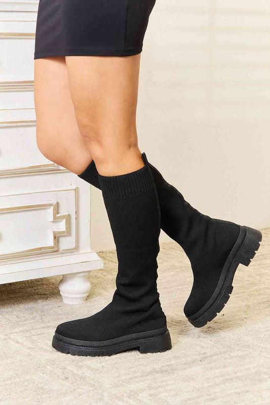 Dark Slate Gray WILD DIVA Footwear Knee High Platform Sock Boots