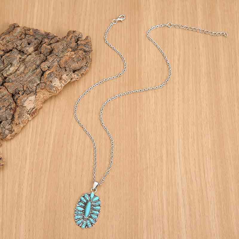 Tan Artificial Turquoise Pendant Alloy Necklace