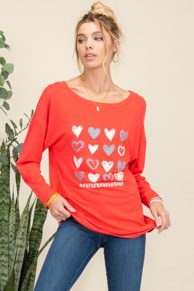 Bisque Celeste Full Size Heart Graphic Long Sleeve T-Shirt Sentient Beauty Fashions Apparel & Accessories