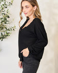 Dark Slate Gray Zenana Buttoned Long Sleeve Blouse Sentient Beauty Fashions Apparel & Accessories
