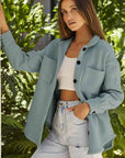 Dim Gray Button Down Collared Jacket Sentient Beauty Fashions Apparel & Accessories