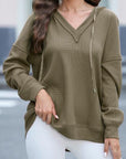 Light Slate Gray Exposed Seam V-Neck Drawstring Hoodie