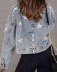 Light Slate Gray Bead Detail Denim Jacket Sentient Beauty Fashions Apparel & Accessories