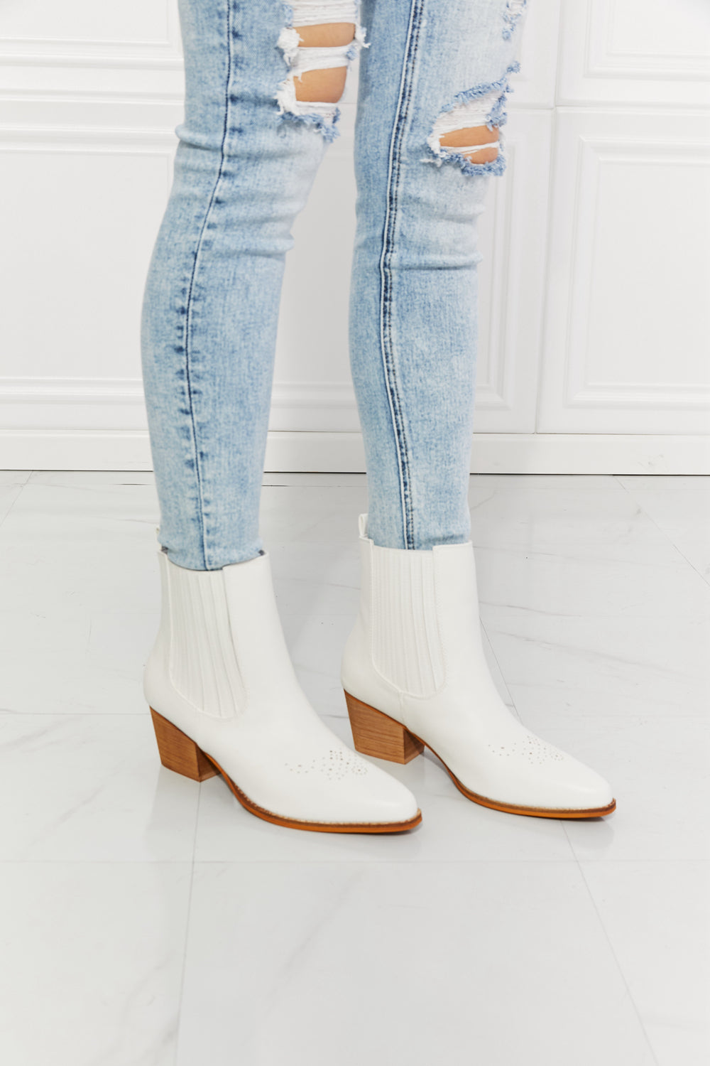 Light Gray MMShoes Love the Journey Stacked Heel Chelsea Boot in White Sentient Beauty Fashions shoes