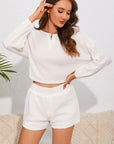 Light Gray Round Neck Dropped Shoulder Top and Shorts Lounge Set Sentient Beauty Fashions Apparel & Accessories